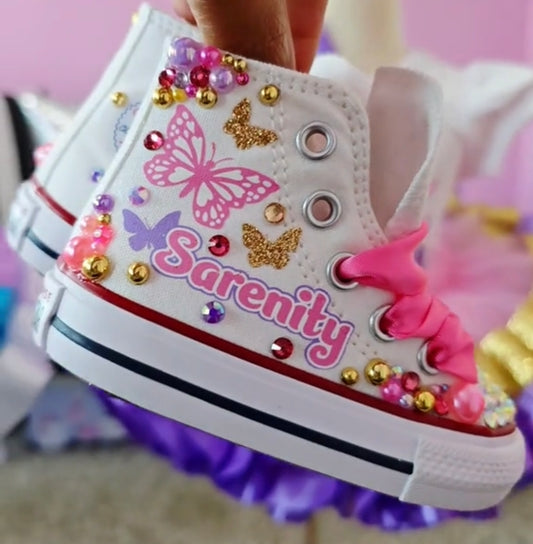 Butterfly shoes- Butterfly bling Converse-Girls Butterfly Shoes-butterfly Converse