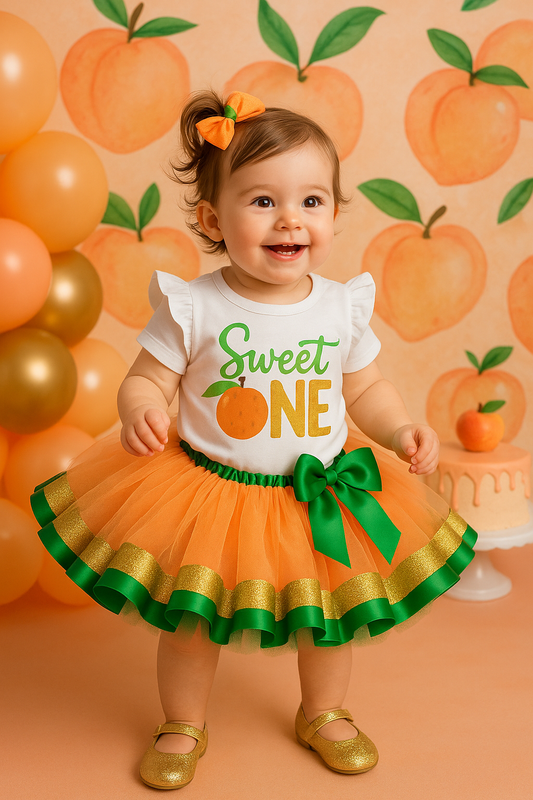 Peach tutu set- peach outfit- peach dress- peach birthday outfit- one sweet peach outfit
