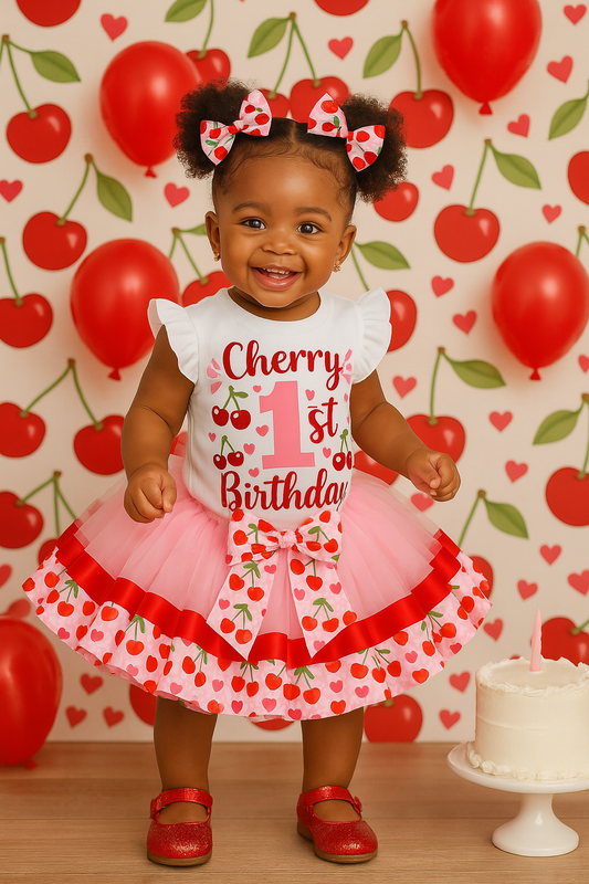 Cherry tutu set- cherry outfit- cherry dress- cherry birthday outfit