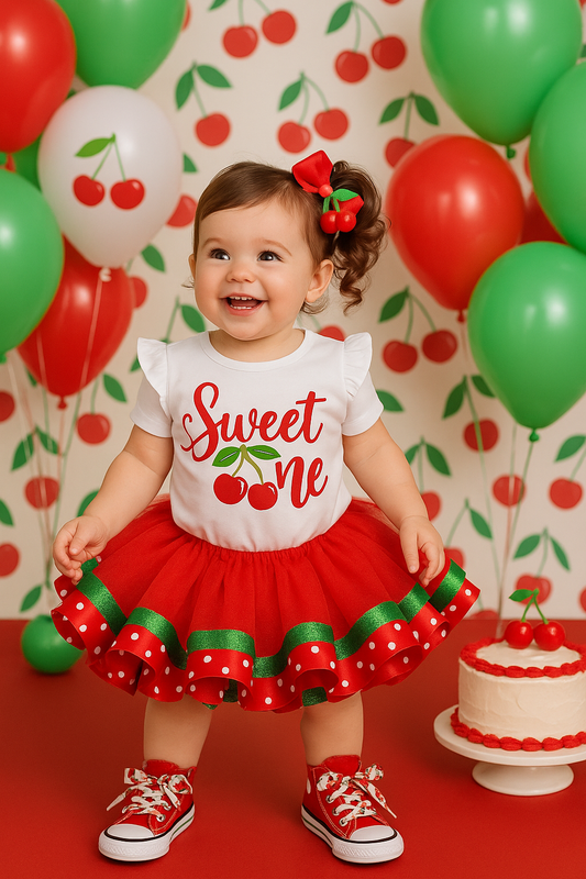 Cherry tutu set- cherry outfit- cherry dress- cherry birthday outfit