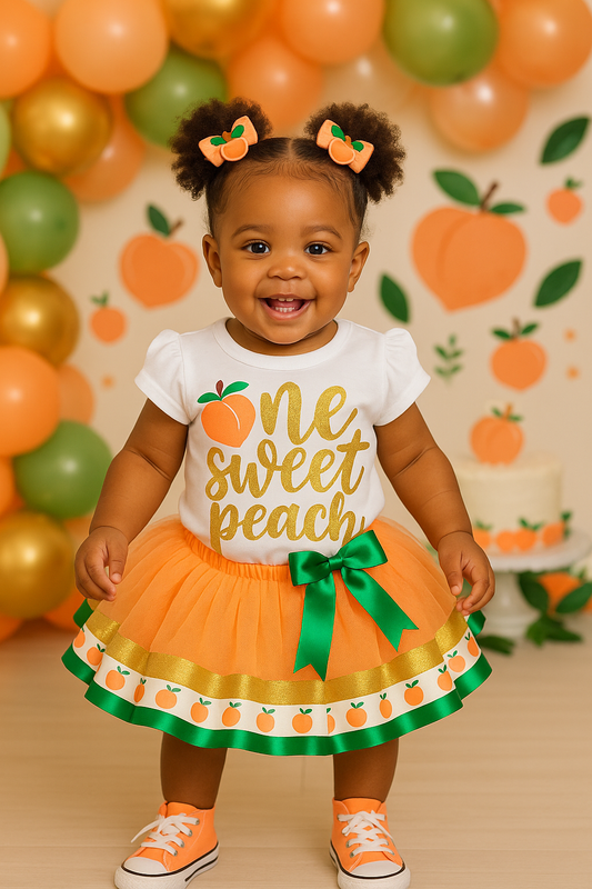Peach tutu set- peach outfit- peach dress- peach birthday outfit- one sweet peach outfit