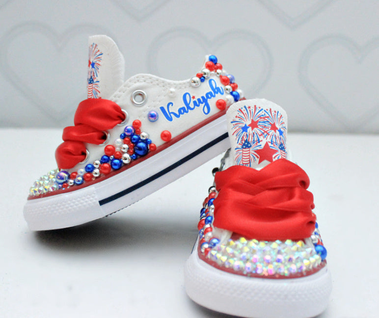 4th of july shoes- 4th of july bling Converse-Girls 4th of july Shoes