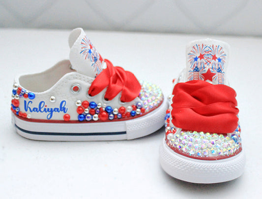 4th of july shoes- 4th of july bling Converse-Girls 4th of july Shoes