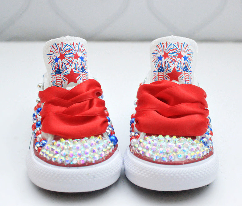 4th of july shoes- 4th of july bling Converse-Girls 4th of july Shoes