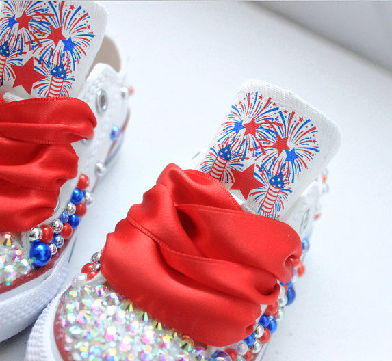 4th of july shoes- 4th of july bling Converse-Girls 4th of july Shoes