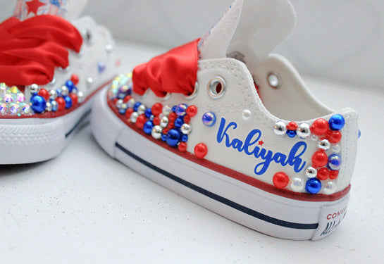 4th of july shoes- 4th of july bling Converse-Girls 4th of july Shoes