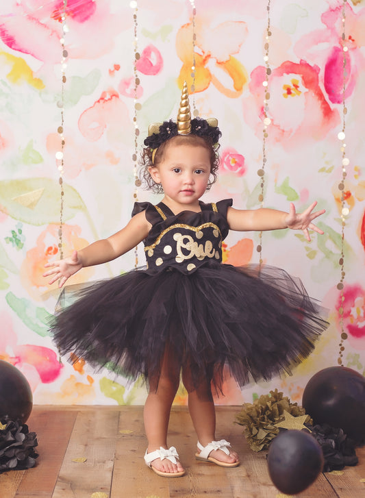 First birthday dress-first birthday tutu dress- Black And Gold Tutu Dress