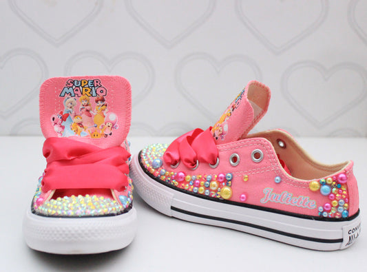 Super Mario shoes- Super Mario bling Converse-Girls Super Mario Shoes