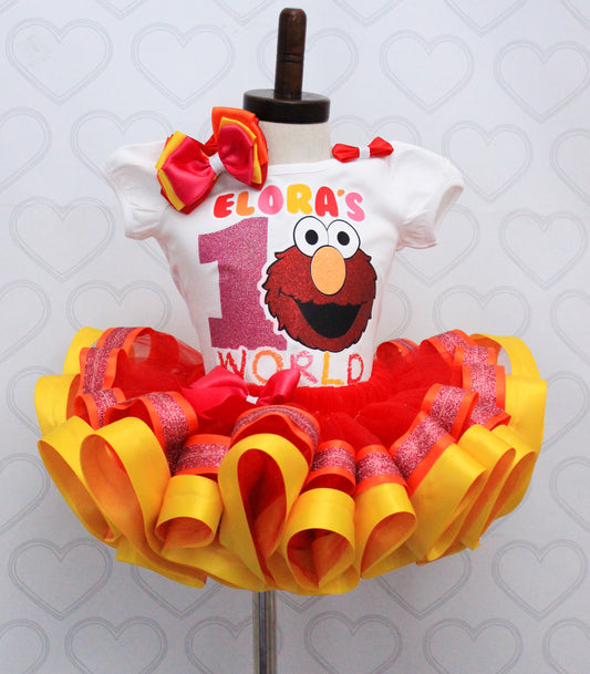 Elmo tutu set-Girly Elmo tutu set-Girl Elmo outfit-Elmo ribbon trim set-Elmo outfit-Elmo's world outfit