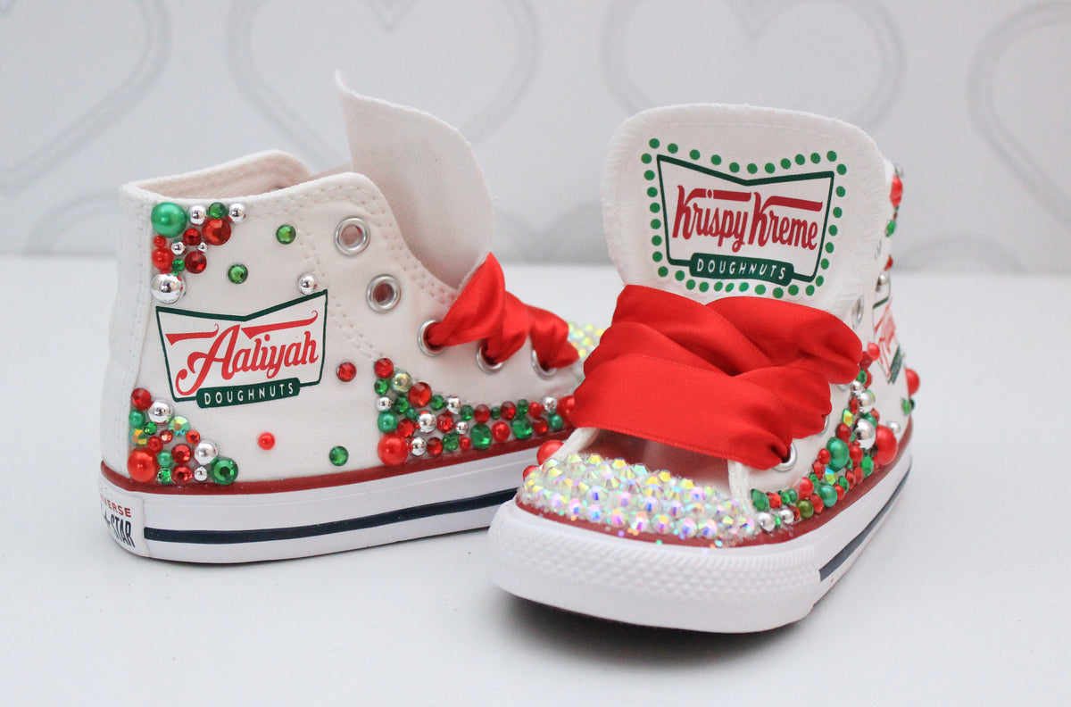 Krispy Kreme shoes- Krispy Kreme bling Converse-Girls Krispy Kreme Sho â Pink Toes & Hair Bows