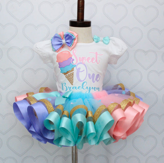 Ice Cream Tutu set-  Ice Cream outfit-Ice Cream dress-Ice Cream tutu-Sweet one tutu-sweet one outfit