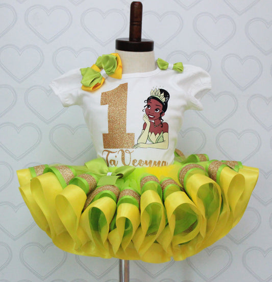 Princess Tiana tutu set- Princess Tiana outfit-Princess Tiana birthday outfit