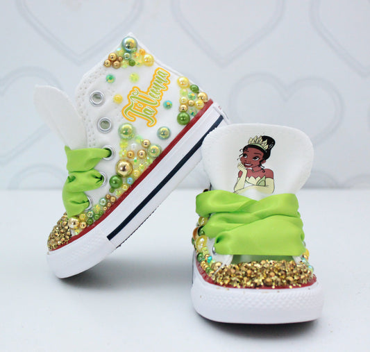 Princess Tiana shoes-Princess Tiana bling Converse-Girls Princess Tiana Shoes-Princess Tiana Converse