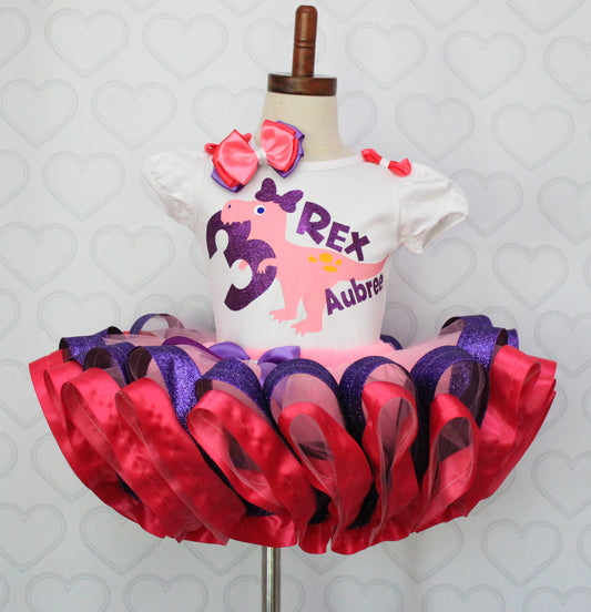 Dinosaur tutu set-Dinosaur outfit-Dinosaur dress-Dinosaur birthday outfit-3 rex tutu set
