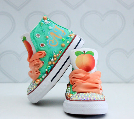 Peach shoes- Peach Converse-Girls Peach  Shoes-Peach  Converse-Sweet one converse- two sweet converse