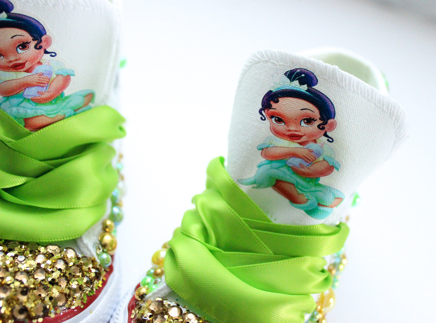 Princess Tiana shoes-Princess Tiana bling Converse-Girls Princess Tiana Shoes-Princess Tiana Converse