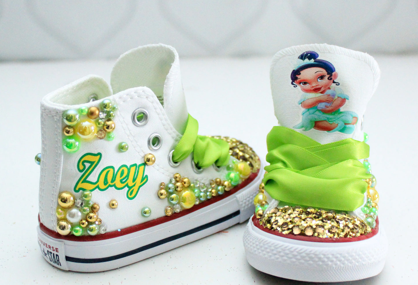 Princess Tiana shoes-Princess Tiana bling Converse-Girls Princess Tiana Shoes-Princess Tiana Converse