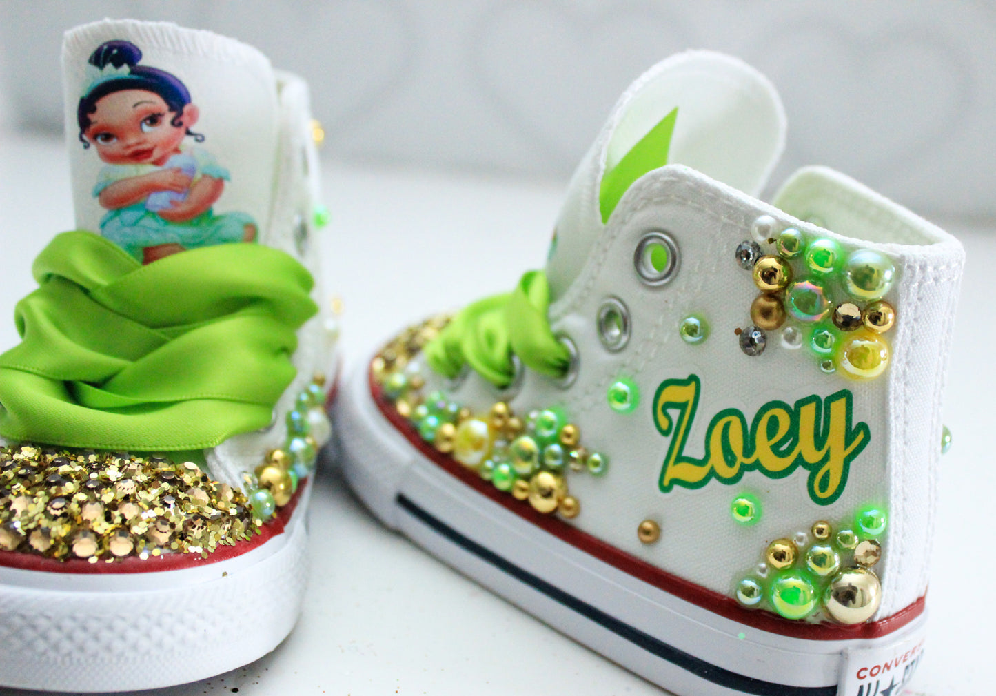 Princess Tiana shoes-Princess Tiana bling Converse-Girls Princess Tiana Shoes-Princess Tiana Converse