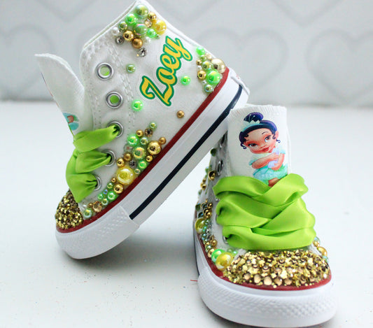 Princess Tiana shoes-Princess Tiana bling Converse-Girls Princess Tiana Shoes-Princess Tiana Converse
