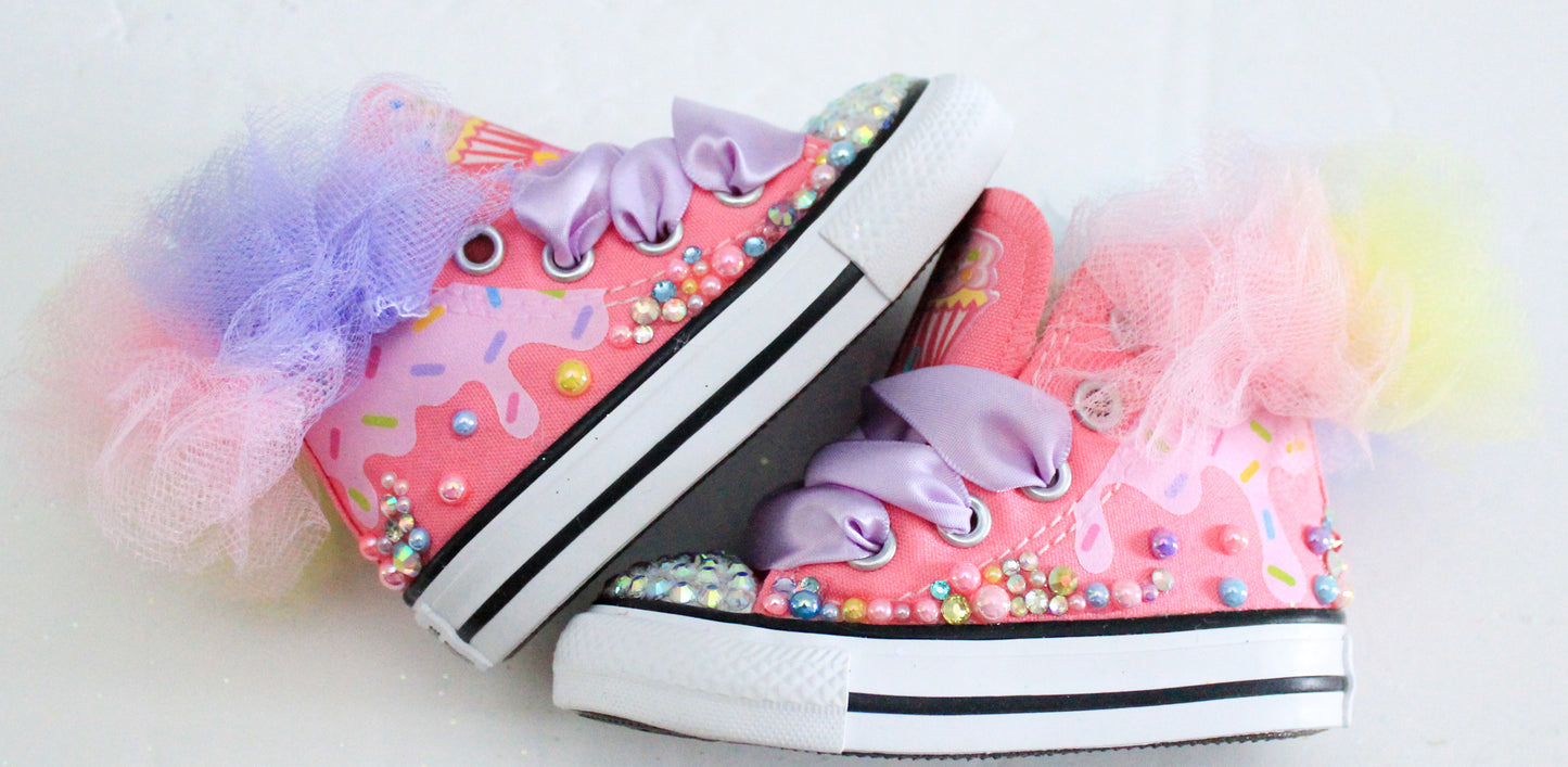 Cupcake shoes- Cupcake bling Converse-Girls Cupcake Shoes- Cupcake Converse