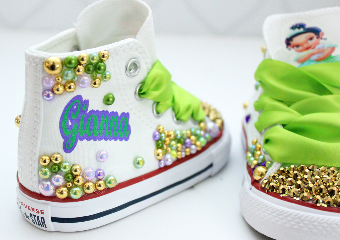 Princess Tiana shoes- Princess Tiana bling Converse-Girls Princess Tiana Shoes-Princess Tiana Converse