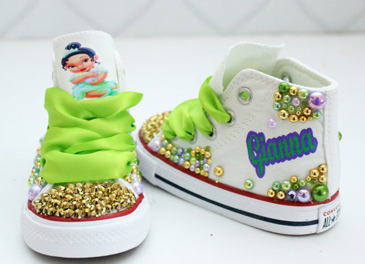 Princess Tiana shoes- Princess Tiana bling Converse-Girls Princess Tiana Shoes-Princess Tiana Converse