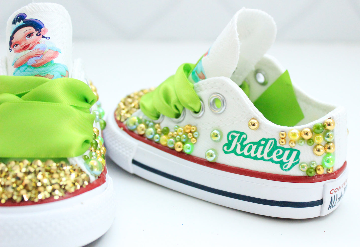 Princess Tiana shoes- Princess Tiana bling Converse-Girls Princess Tiana Shoes-Princess Tiana Converse
