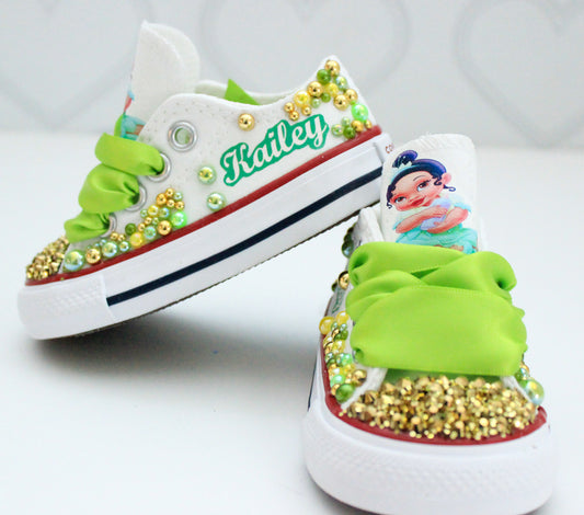 Princess Tiana shoes- Princess Tiana bling Converse-Girls Princess Tiana Shoes-Princess Tiana Converse