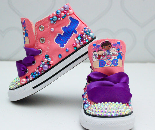 Doc mcstuffins shoes- Doc mcstuffins bling Converse-Girls Doc mcstuffins Shoes-Doc mcstuffins Converse