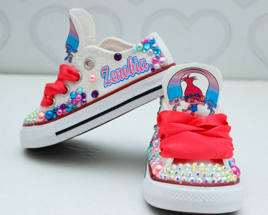 Troll shoes- Troll bling Converse-Girls Troll  Shoes-Poppy troll converse