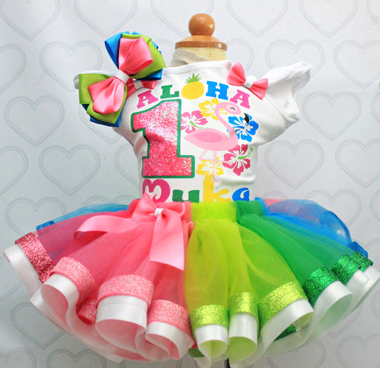 Flamingo tutu set-Flamingo outfit-Flamingo dress-Luau tutu set-Hawaiian tutu set