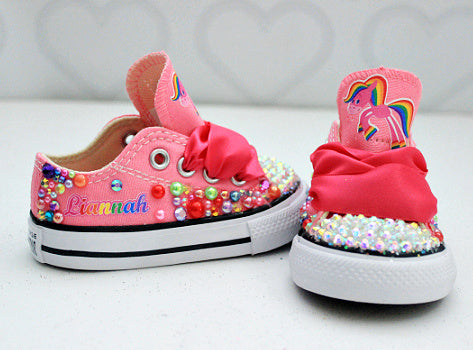 Baby's first shoes- Baby's first bling Converse-Girls Baby's first Shoes-Rainbow horse shoes