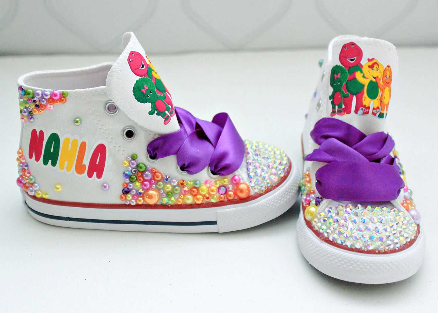 Barney shoes- Barney bling Converse-Girls Barney Shoes- Barney Converse