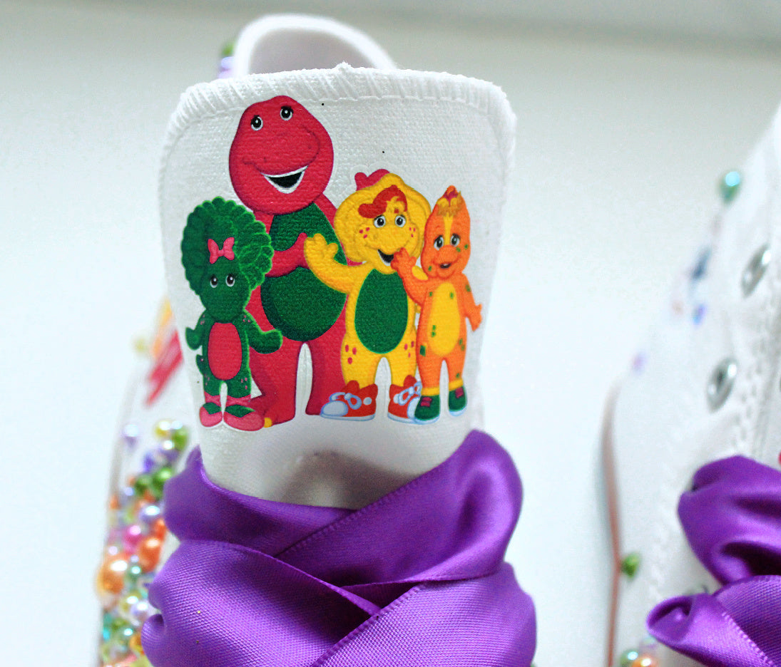 Barney shoes- Barney bling Converse-Girls Barney Shoes- Barney Converse