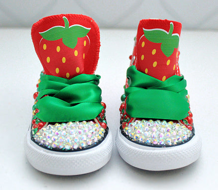 Strawberry shoes- Strawberry bling Converse-Girls Strawberry Shoes-Strawberry Converse