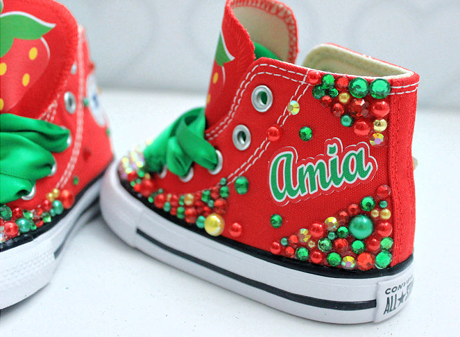 Strawberry shoes- Strawberry bling Converse-Girls Strawberry Shoes-Strawberry Converse