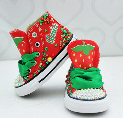 Strawberry shoes- Strawberry bling Converse-Girls Strawberry Shoes-Strawberry Converse