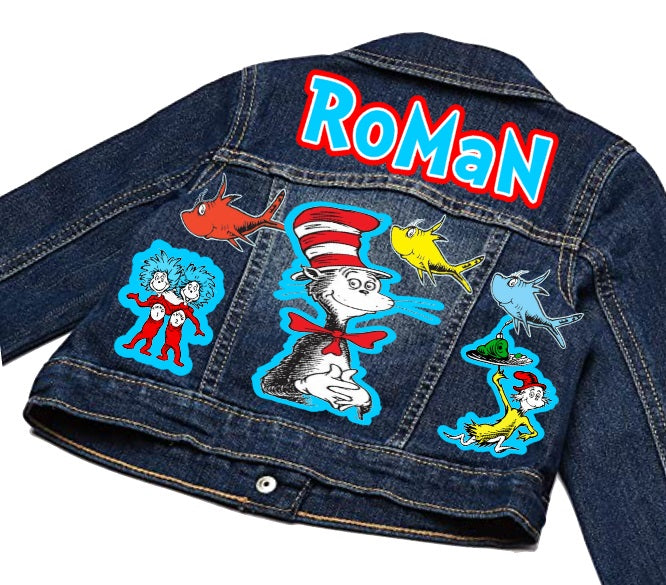 Cat in the Hat Denim Set-Boys Cat in the hat denim set-Cat in the hat Birthday outfit-Cat in the hat boys outfit