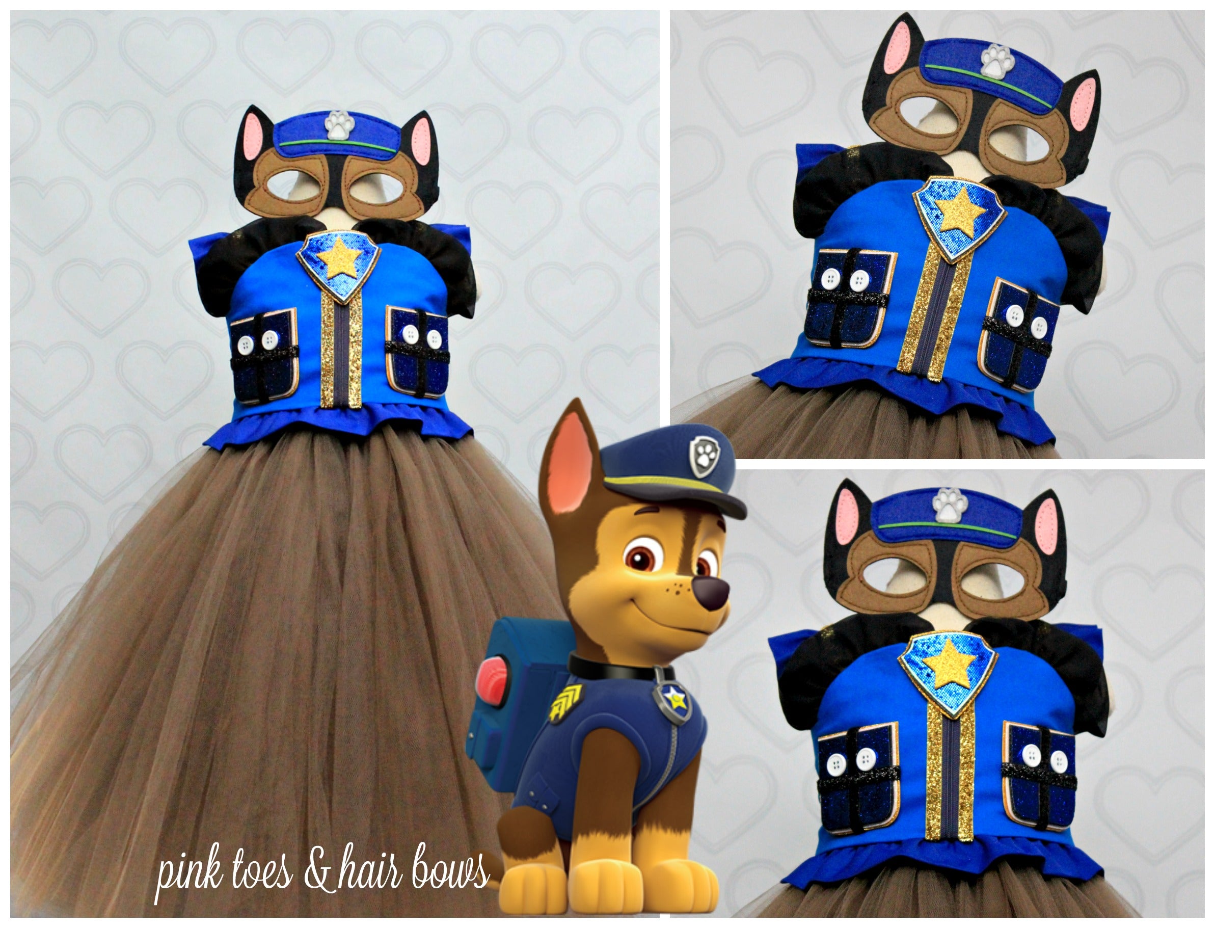 Paw patrol Costume- Chase costume- chase paw patrol tutu dress-paw pat –  Pink Toes & Hair Bows