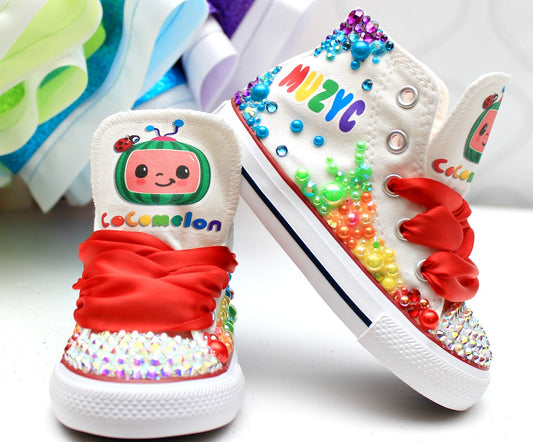 Cocomelon shoes- Cocomelon bling Converse-Girls Cocomelon Shoes-Cocomelon Converse