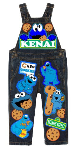 Cookie Monster overalls- Cookie Monster outfit- Cookie Monster birthday shirt- Cookie Monster birthday outfit