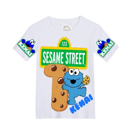 Cookie Monster overalls- Cookie Monster outfit- Cookie Monster birthday shirt- Cookie Monster birthday outfit