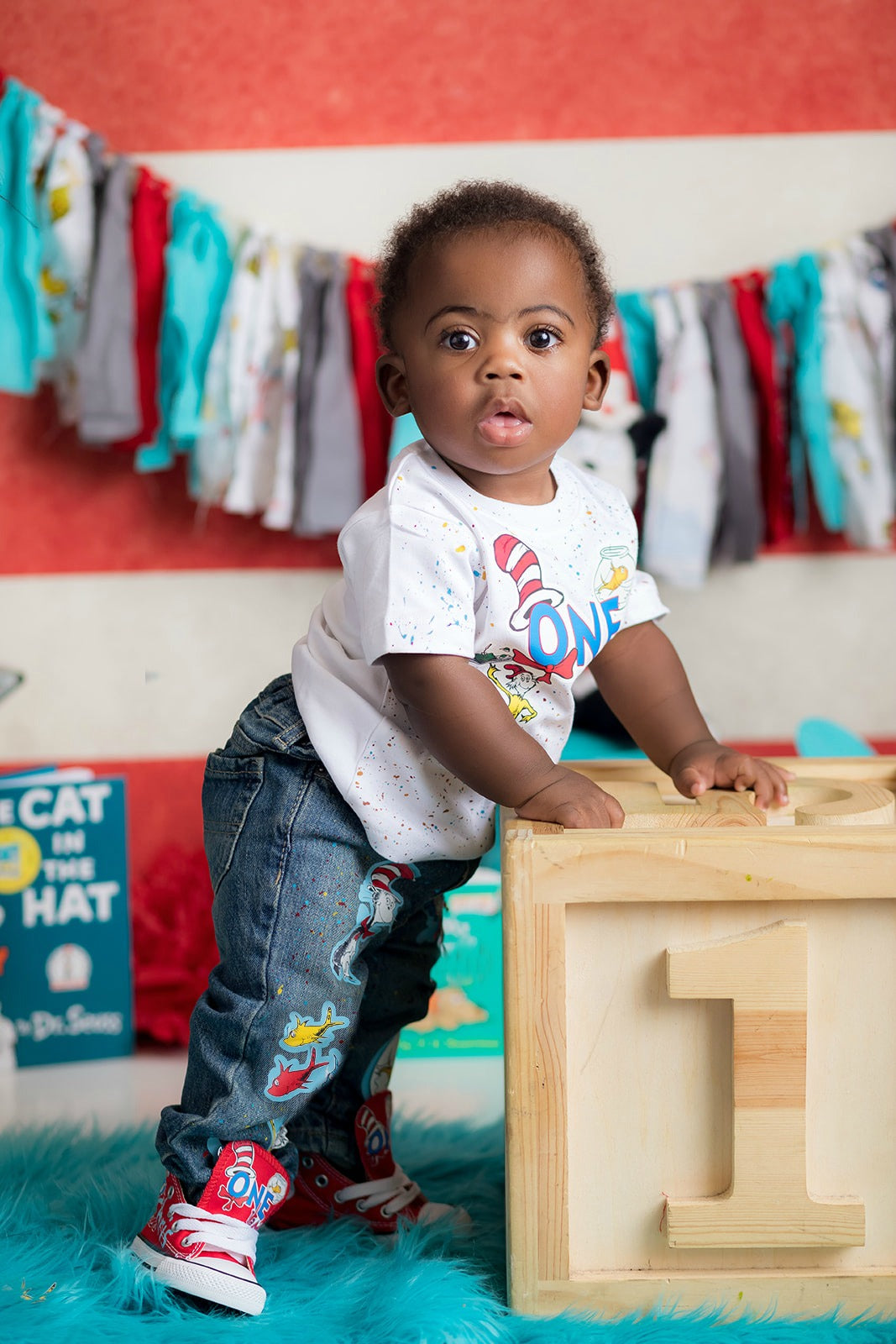 Cat in the Hat Denim Set-Boys Cat in the hat denim set-Cat in the hat Birthday outfit-Cat in the hat boys outfit
