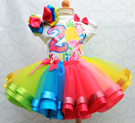 Flamingo tutu set-Flamingo outfit-Flamingo dress-Luau tutu set-Hawaiian tutu set