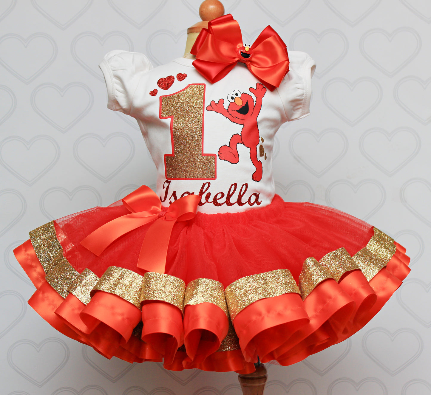 Elmo tutu set- Elmo birthday outfit -Girl Elmo outfit-Elmo ribbon trim set