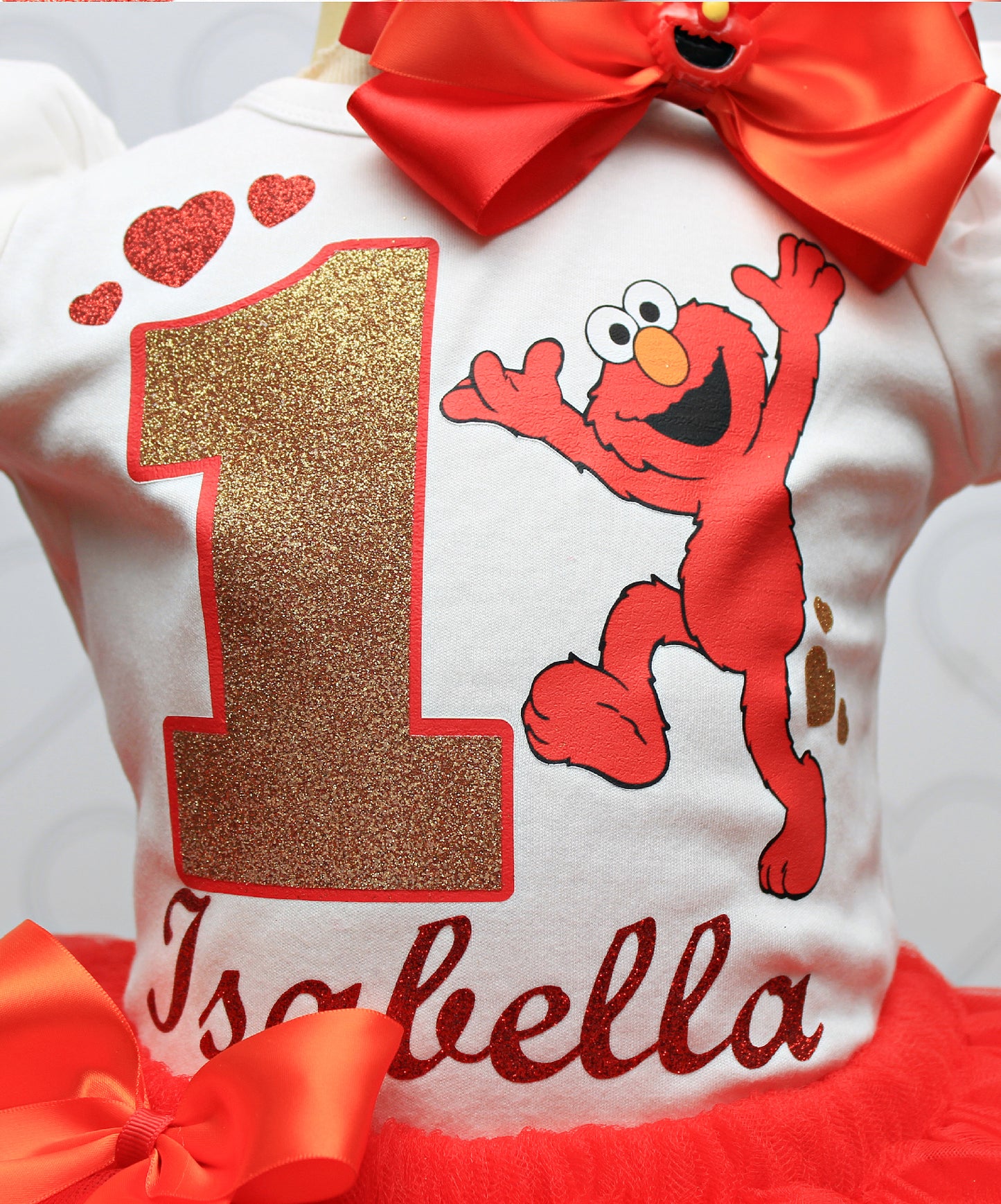 Elmo tutu set- Elmo birthday outfit -Girl Elmo outfit-Elmo ribbon trim set