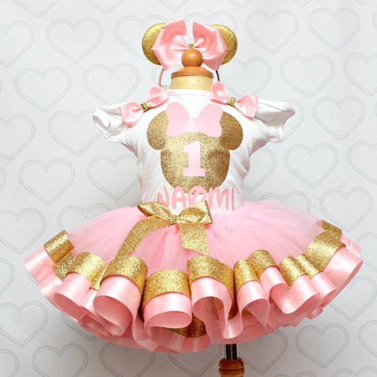 Mouse Tutu set- mouse outfit- mouse tutu-Pink and gold mouse tutu set