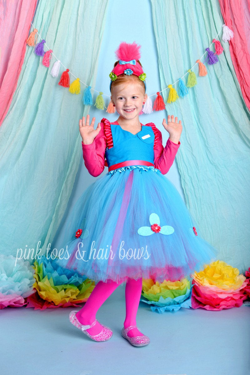 Poppy troll dress- Poppy troll costume-poppy dress- troll dress- poppy –  Pink Toes & Hair Bows