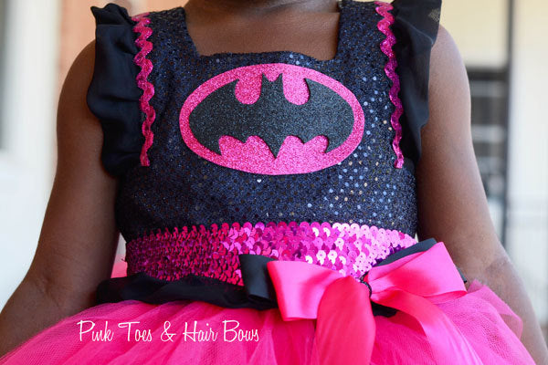 Pink Batgirl costume- Bat girl tutu costume- Batman costume dress- Batman dress-Batman tutu