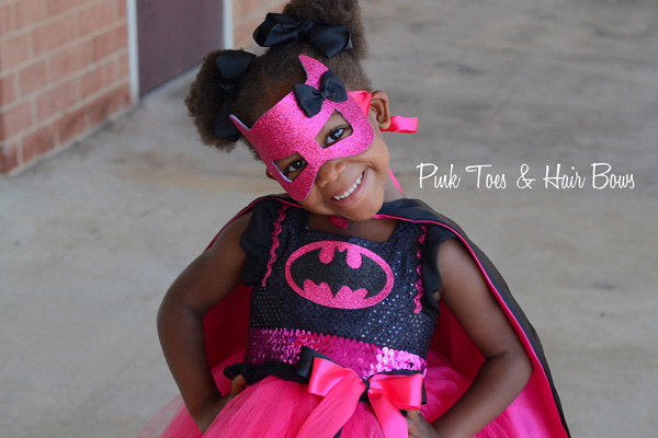 Pink Batgirl costume- Bat girl tutu costume- Batman costume dress- Batman dress-Batman tutu